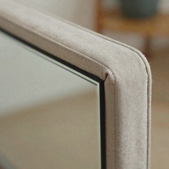 fabric wrapped mirror with tailored corners