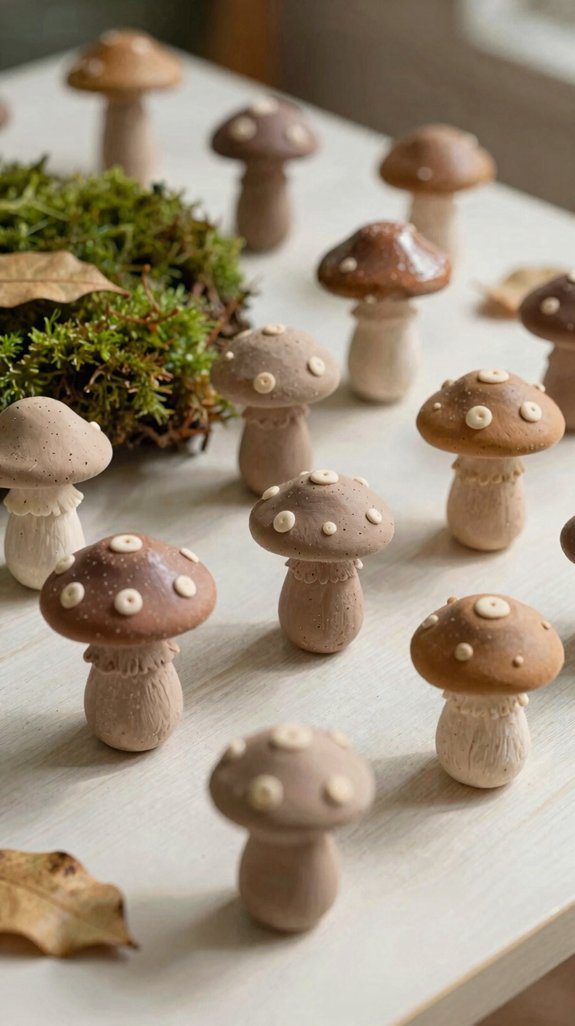 mini air dry clay mushroom decor