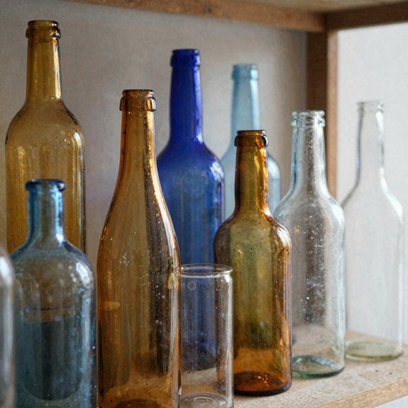 mixed heights vintage bottle shelf