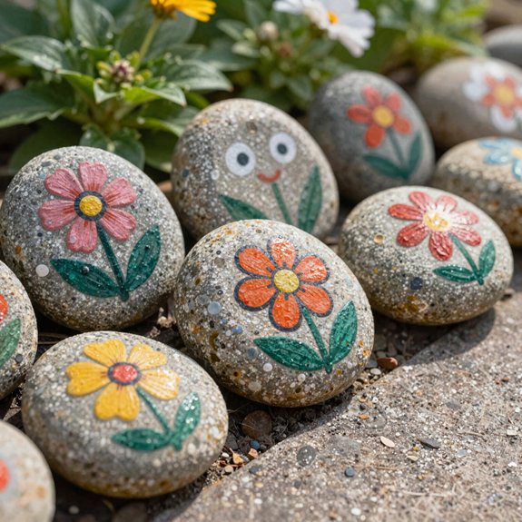 painted flower rock borders