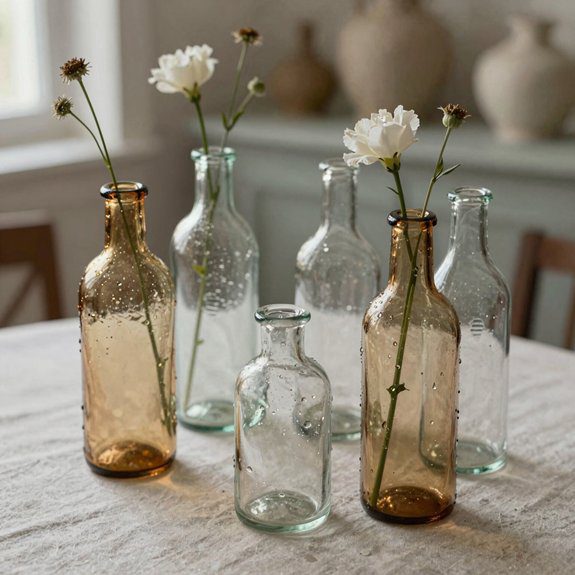recycled bottles table flower arrangements