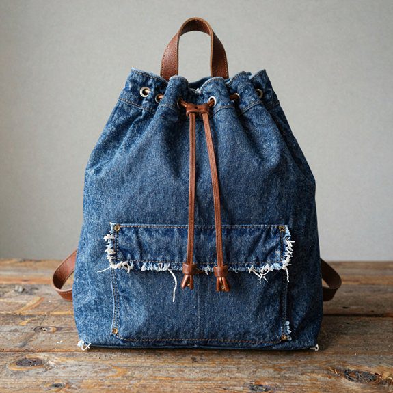 Denim Bag Ideas From Old Jeans That Look Stylish and Sellable 6 repurposed drawstring denim backpack