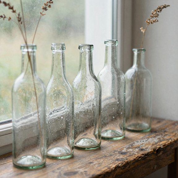 rustic bottles white blooms