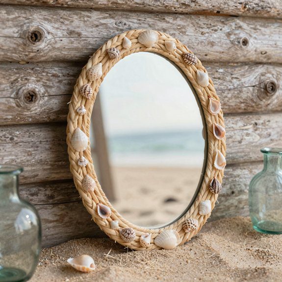 shell covered beach mirror frame