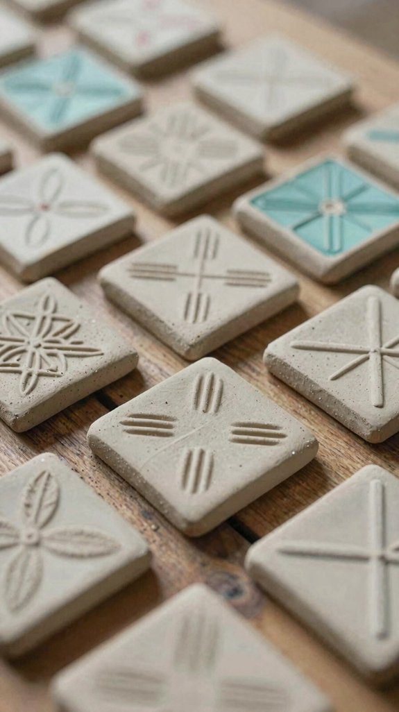 stamped pattern clay tiles