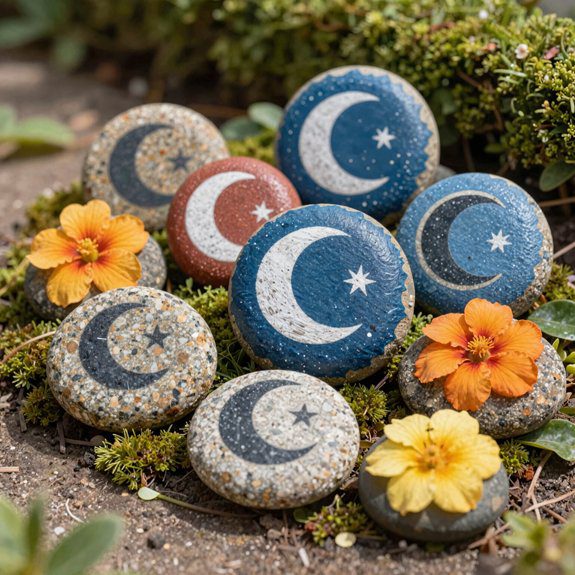 sun and moon painted rocks