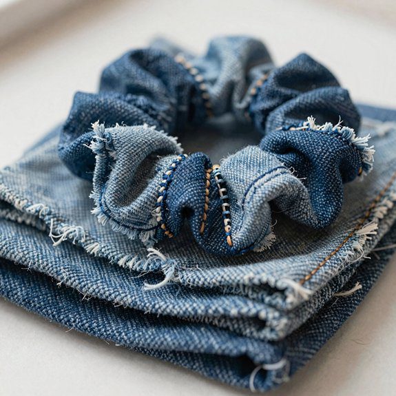 DIY With Old Jeans That Turn Worn Denim Into Useful and Stylish Pieces 14 upcycled denim scrunchie hair tie