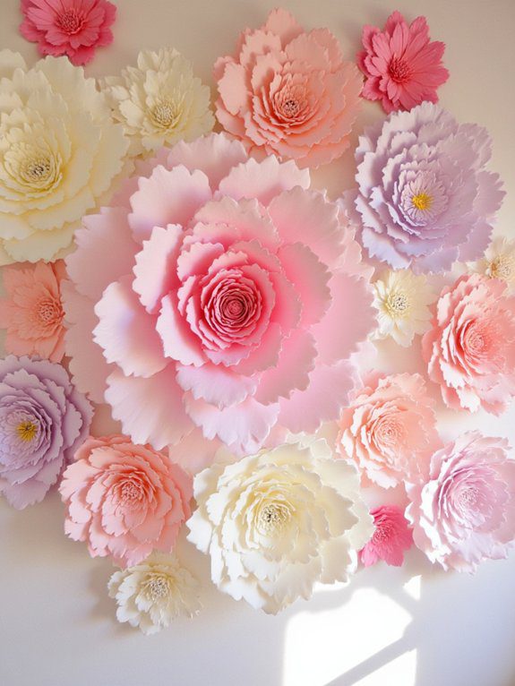 colorful paper flower installations