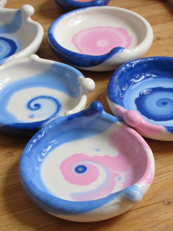 colorful swirl pattern dishes
