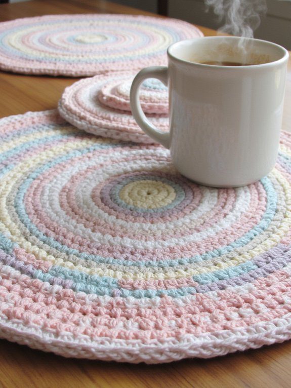 textured wave stitch mug rugs