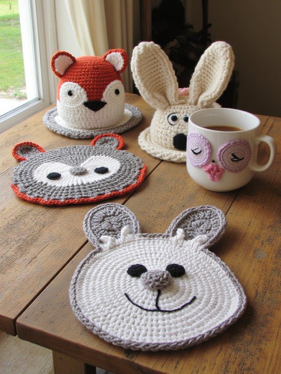 whimsical animal face mug rugs