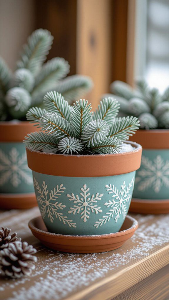 winter themed painted planters