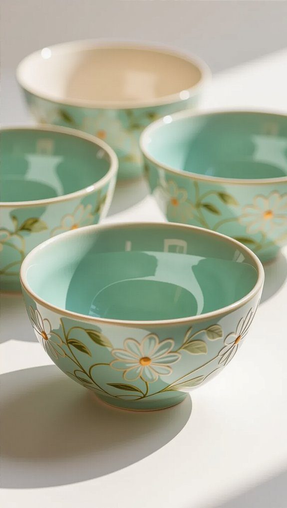 floral patterned clay bowls