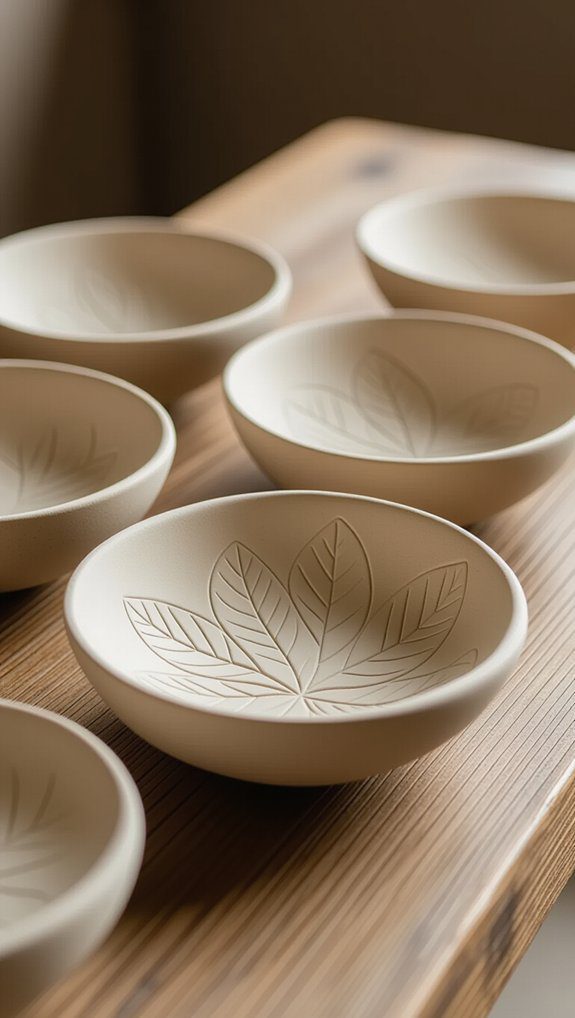 leaf impressions on bowls