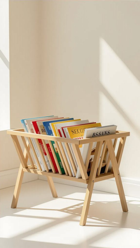 repurposed magazine rack organization
