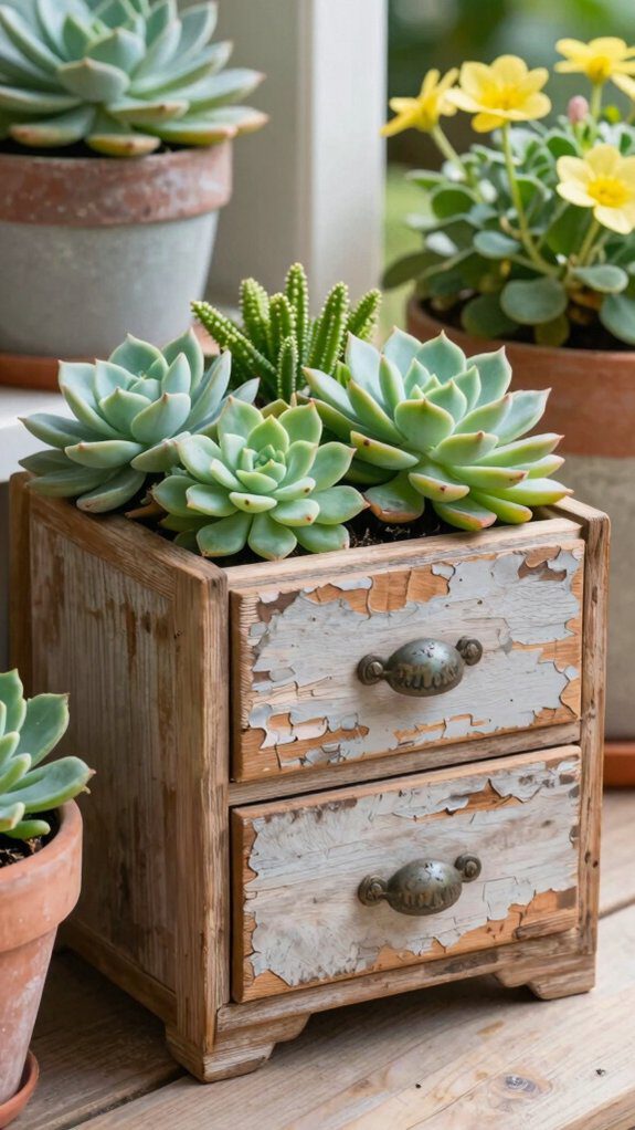 upcycled drawer plant boxes