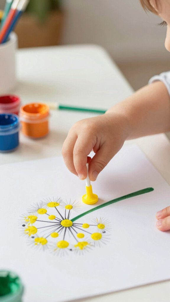dandelion inspired q tip painting