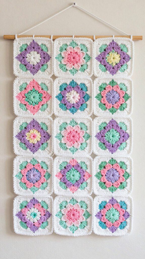 granny square flower wall hanging