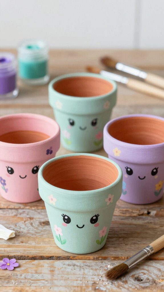 kawaii painted flower pots