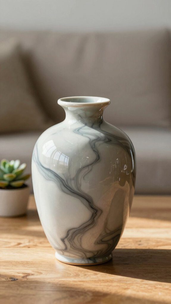 marble veined painted pottery vase
