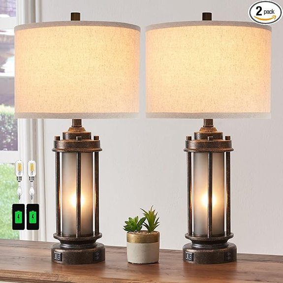 pair of farmhouse lamps with usb