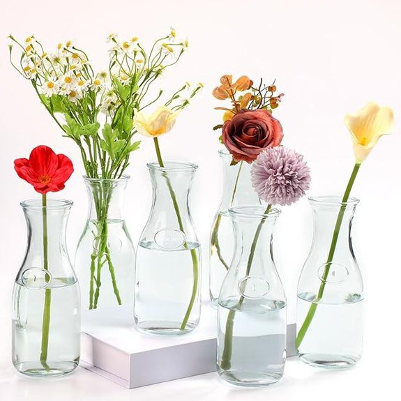 six vintage clear milk glass vases