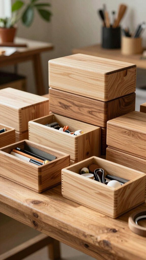 stackable wooden storage boxes