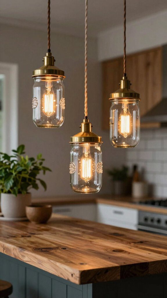 thrifted mason jar pendants