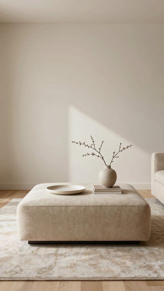 calm minimalist neutral ottoman styling
