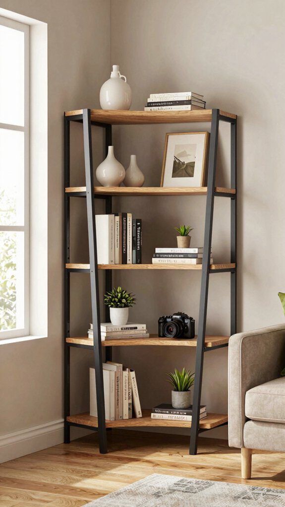 corner bookshelf with cupboard