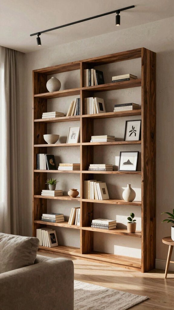 floor to ceiling teal bookcase