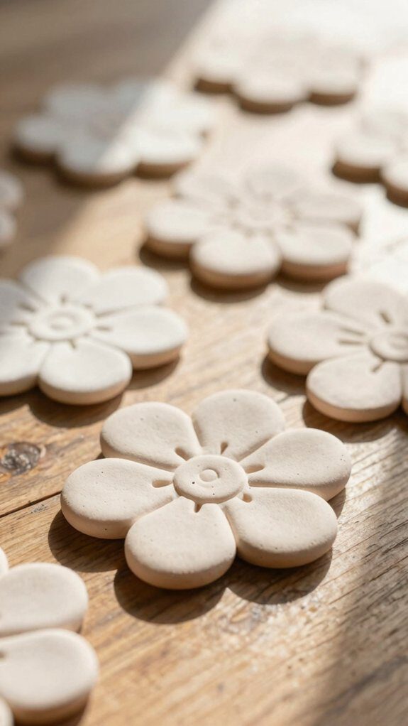 pressed petal air dry clay coasters