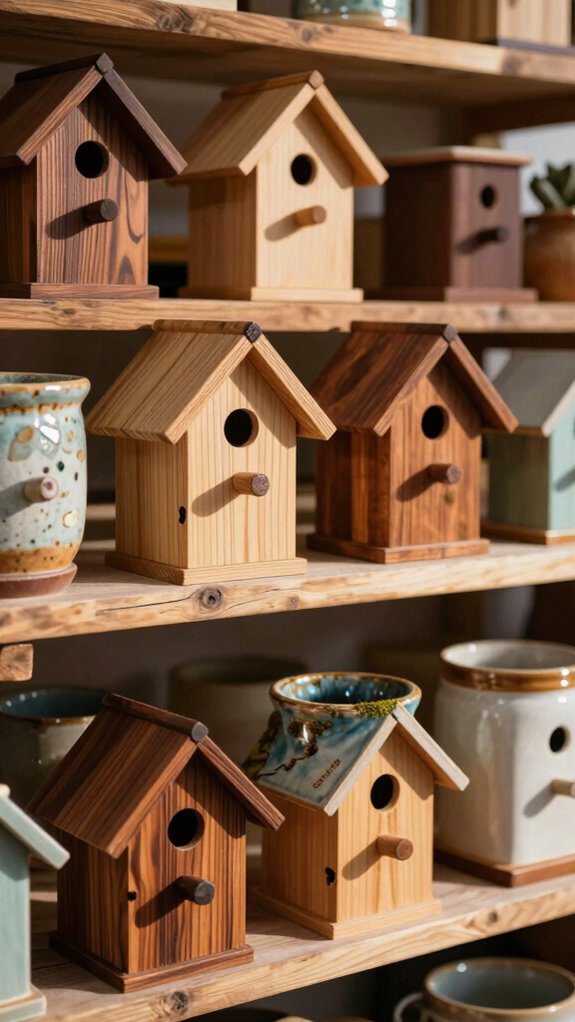 rustic planter boxes with birdhouses