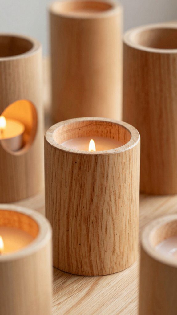 rustic wood candle holder sets
