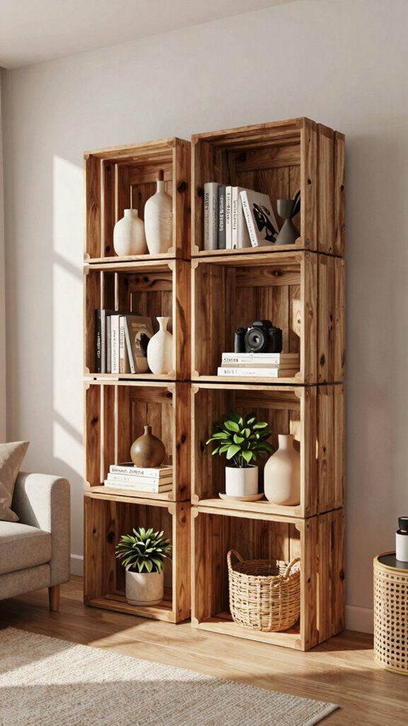 stacked crate diy bookshelves