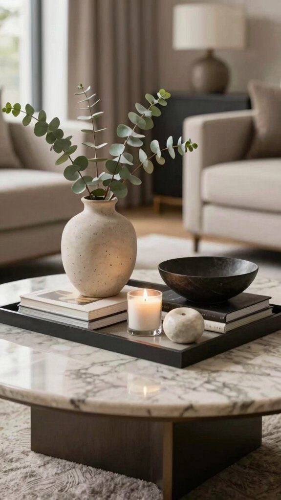tray styled with clustered decor