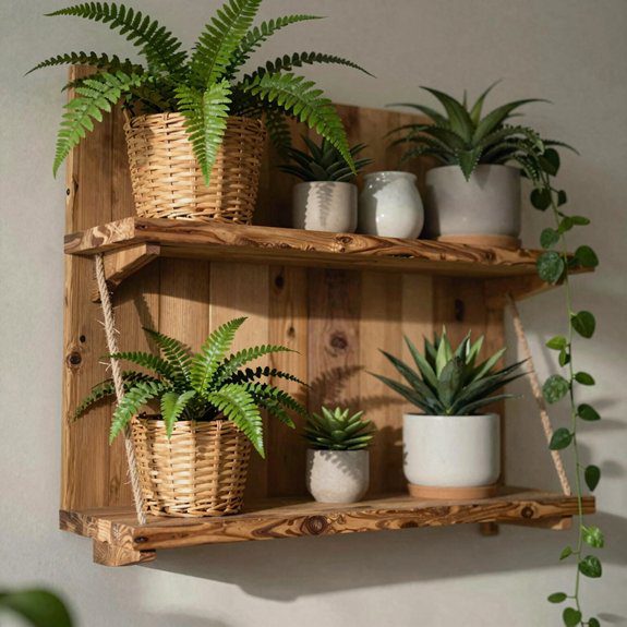 ceiling mounted plant rope shelf