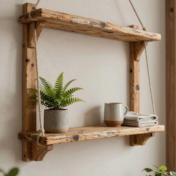 live edge rustic hanging shelf