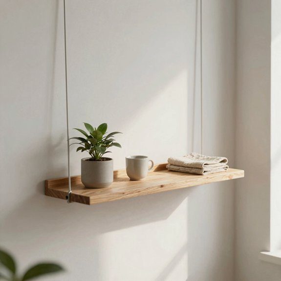 rope and wood floating shelf