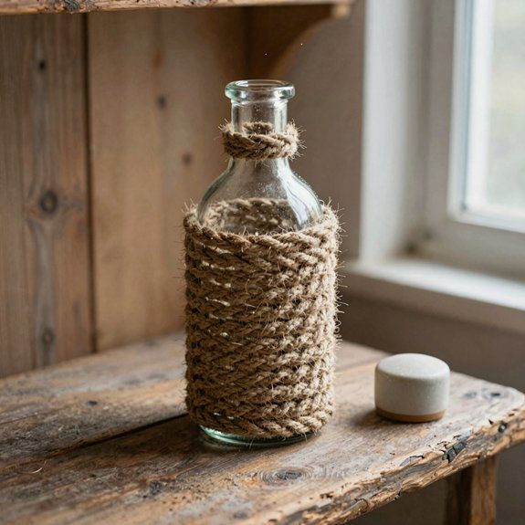 rustic rope wrapped wine bottle decor