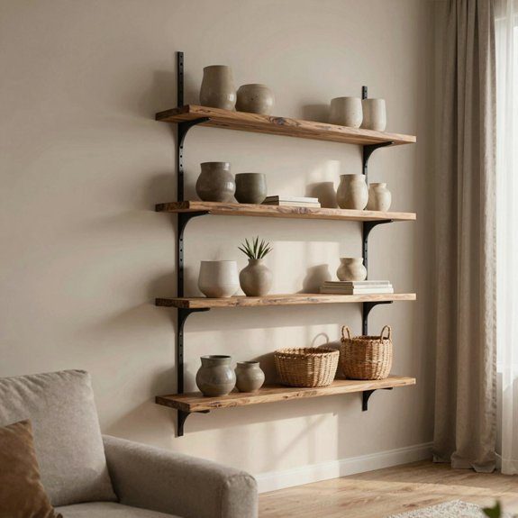 warm floating shelf photo display