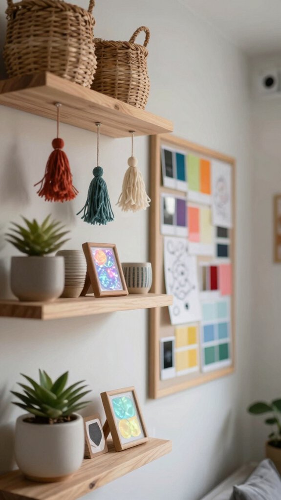 airy colorful shelf styling