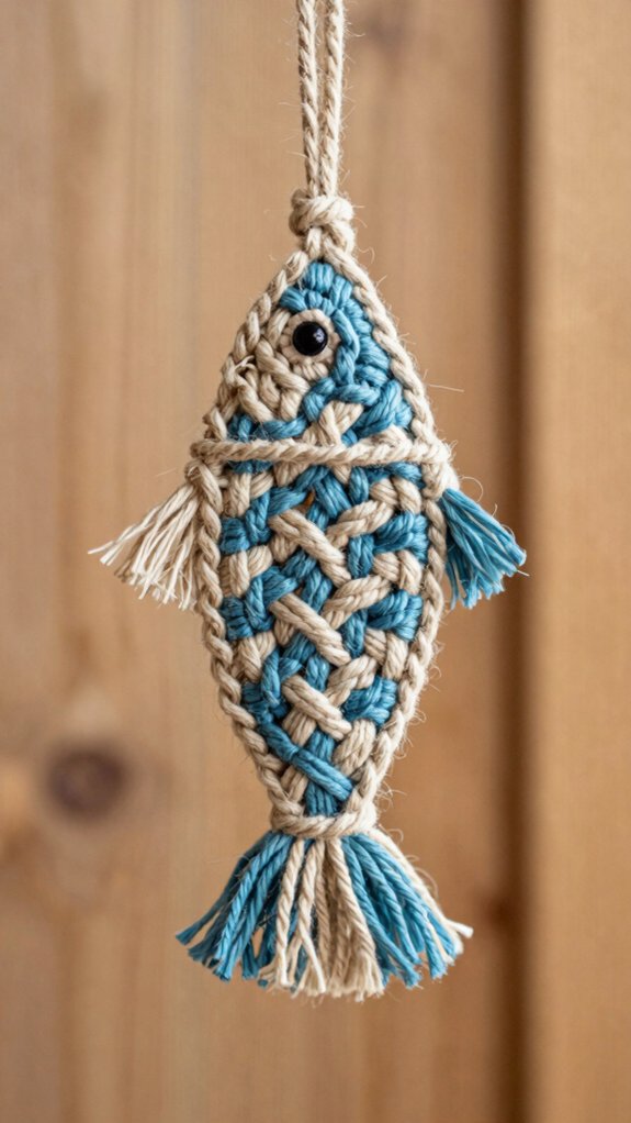 bead secured macram fish keychain