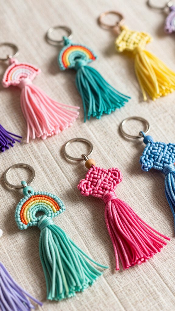 beginner rainbow square knot keychain