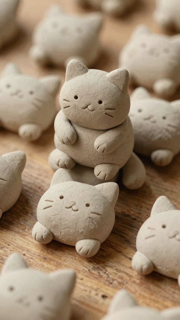 chubby clay cats with eye pins