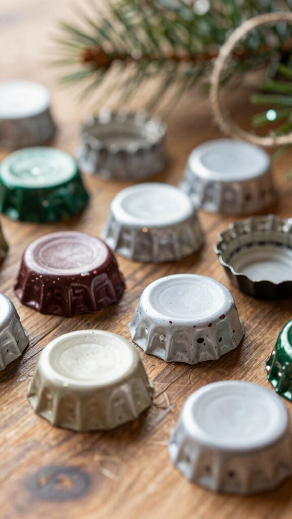 color sorted bottle cap ornaments