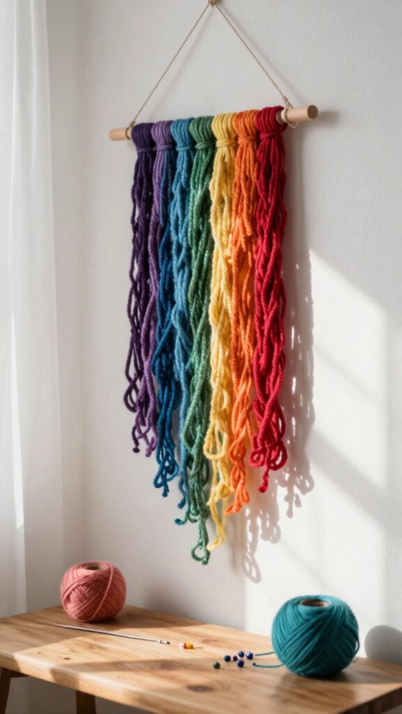 cozy yarn fringe wall hanging