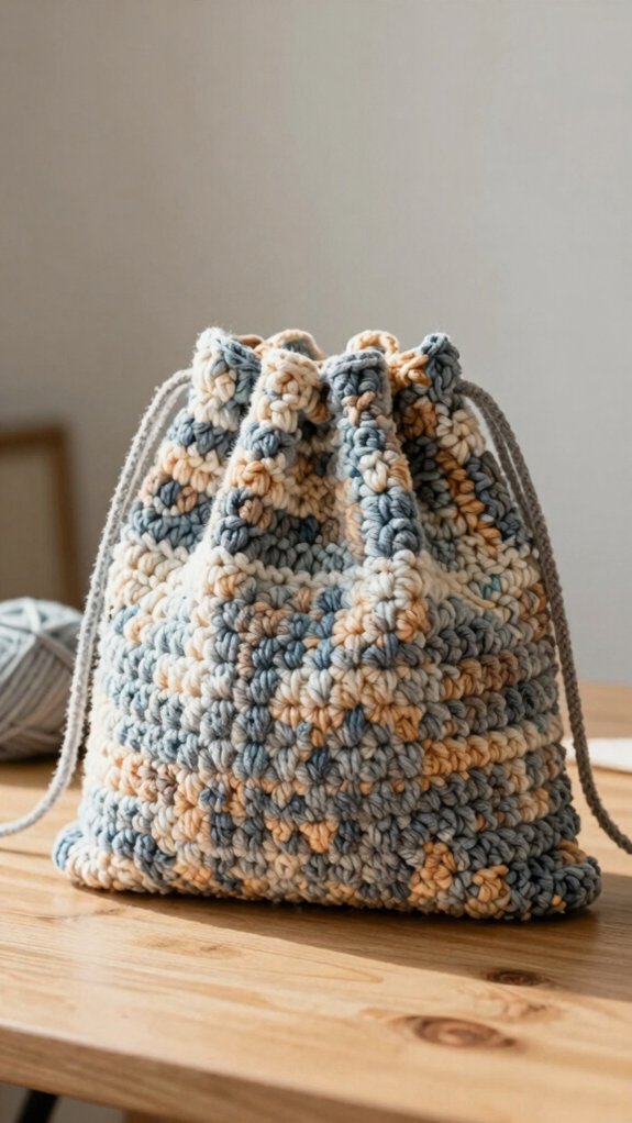 crochet cinch drawstring bag
