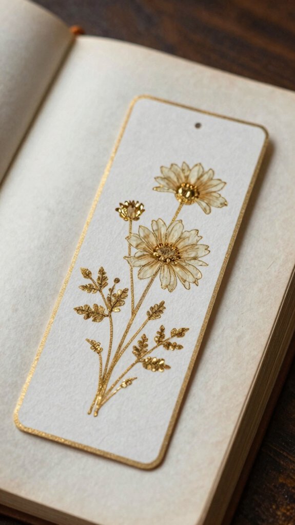 gold foil dried flower bookmark