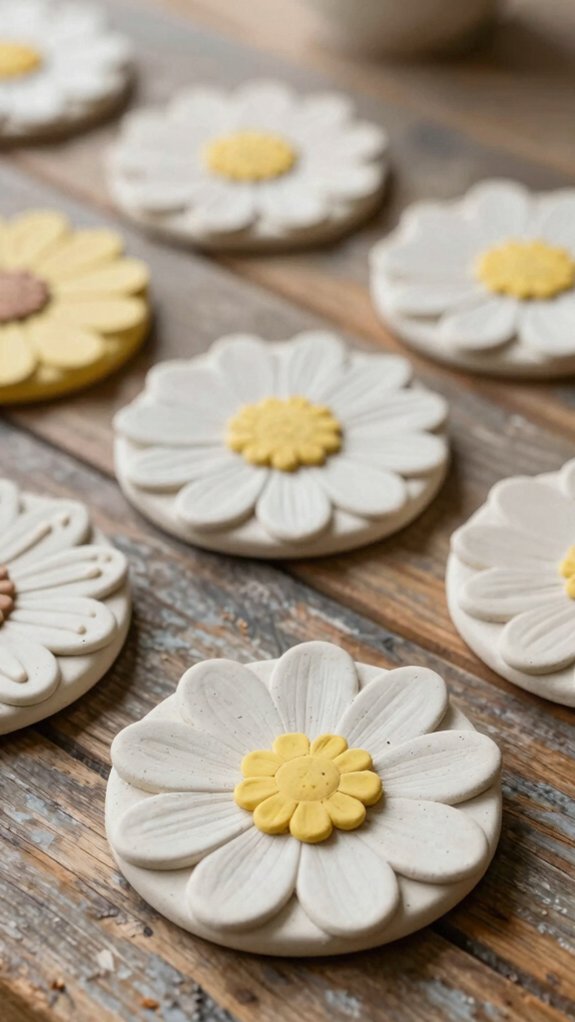 handmade daisy air dry coasters